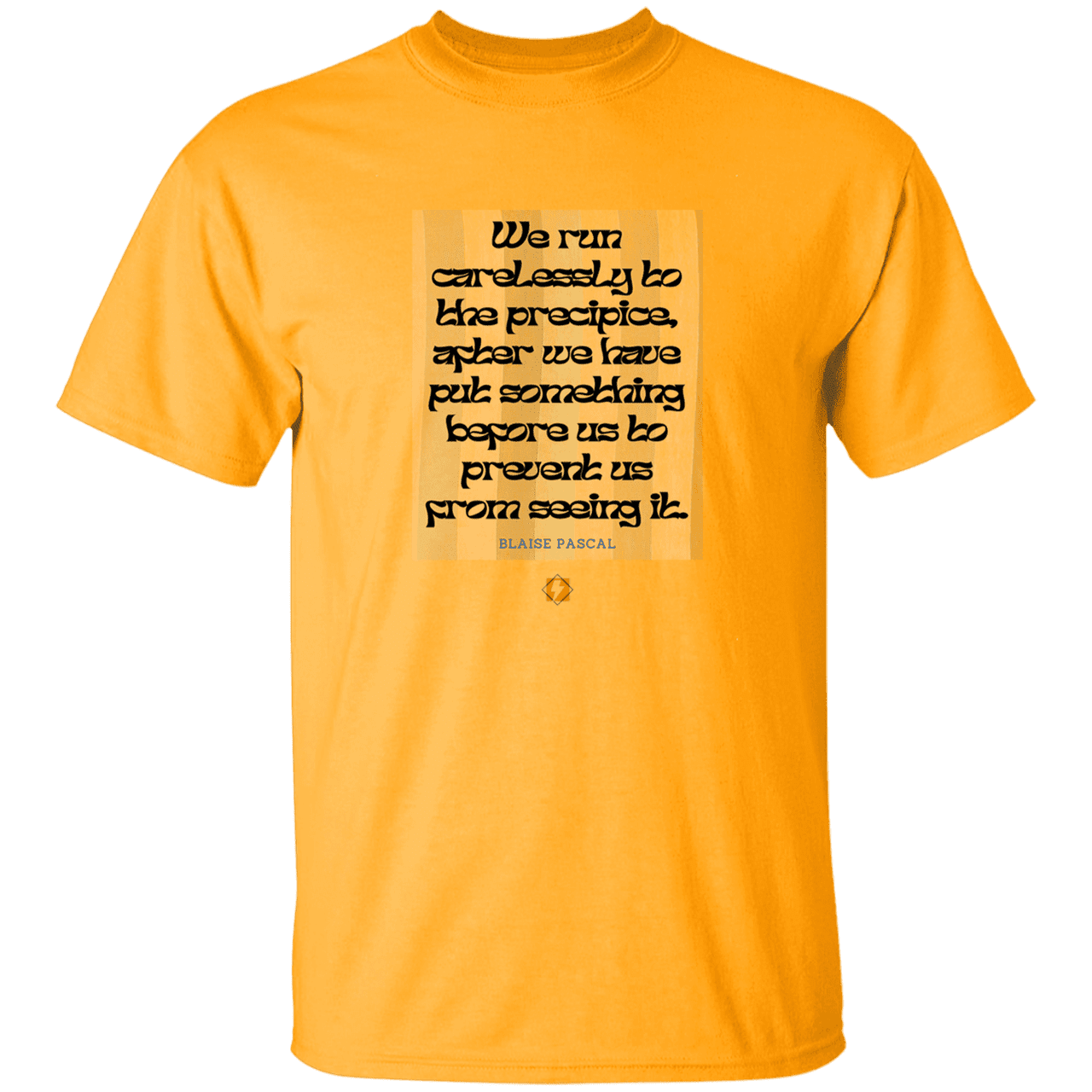 Men’s T-Shirt Heavyweight G500 with inspiring Pascal quote: BP117 - Making assumptions carry risks - Color: Gold