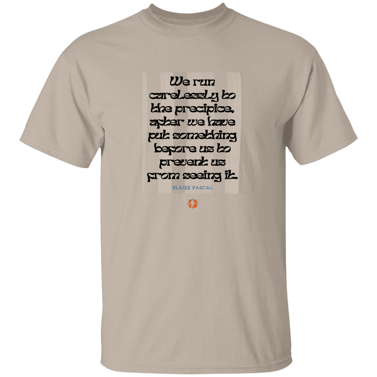 Men’s T-Shirt Heavyweight G500 with inspiring Pascal quote: BP117 - Making assumptions carry risks - Color: Sand