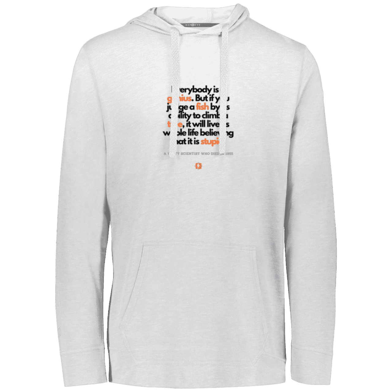 Men's T-Shirt Hoodie Eco Triblend 222577 with inspiring Einstein quote: E103 - Everybody is a genius - Color: White