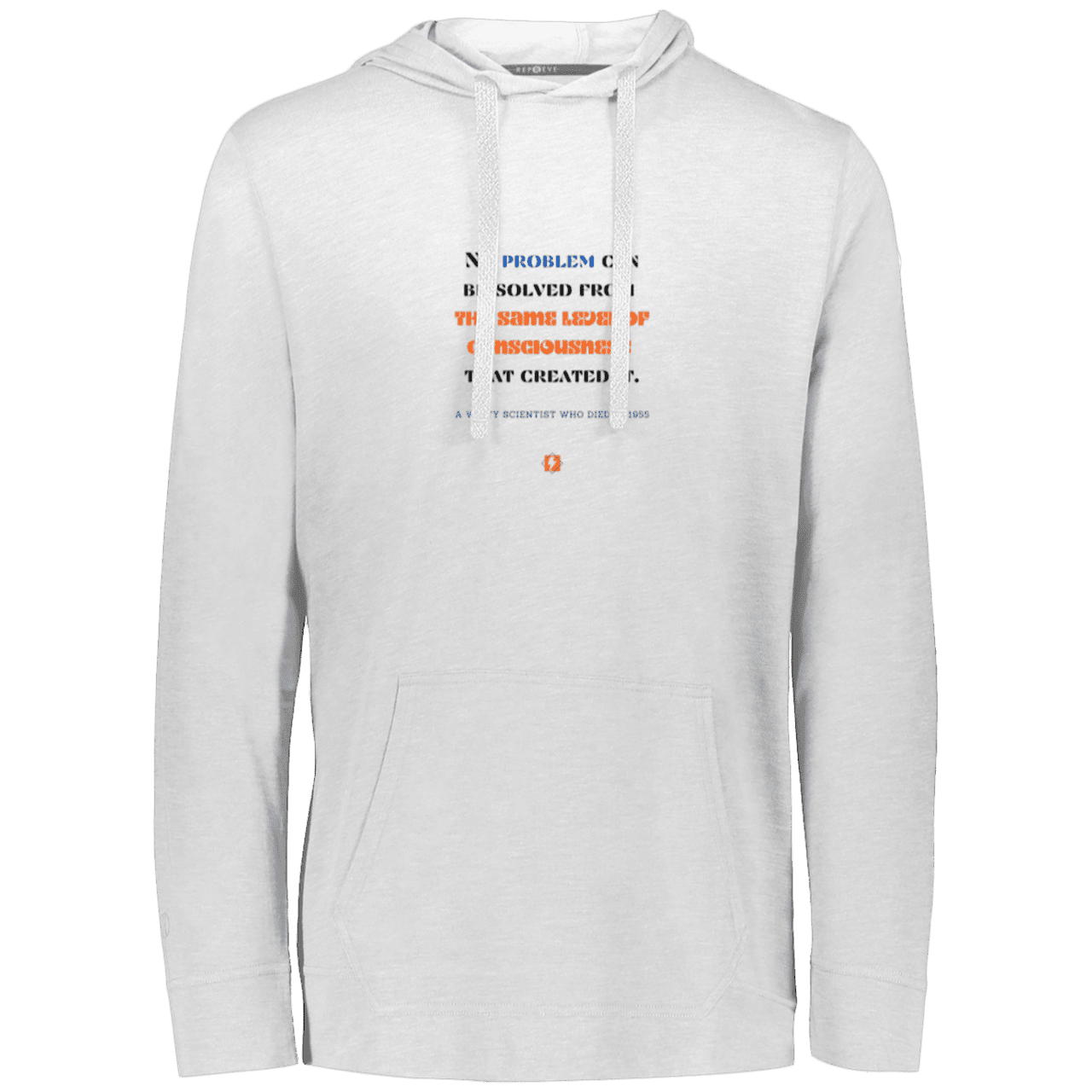 Men's T-Shirt Hoodie Eco Triblend 222577 with inspiring Einstein quote: E111 - Problem solving needs fresh thinking - Color: White