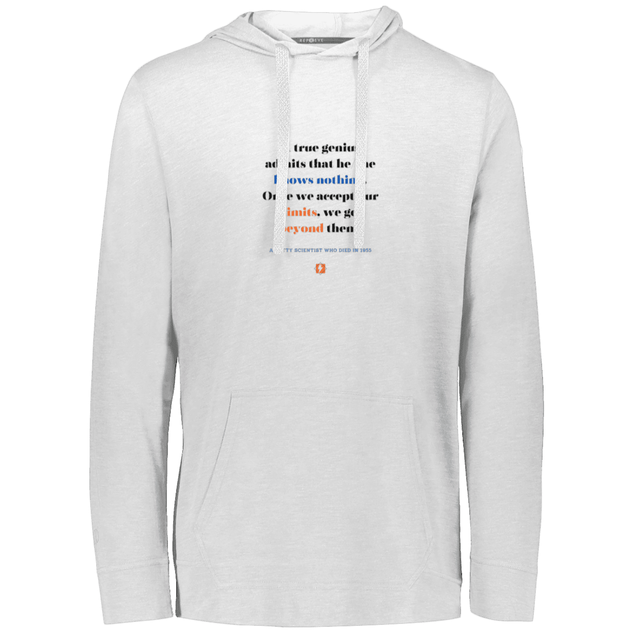 Men's T-Shirt Hoodie Eco Triblend 222577 with inspiring Einstein quote: E119 - A genius is conscious of one's limits - Color: White