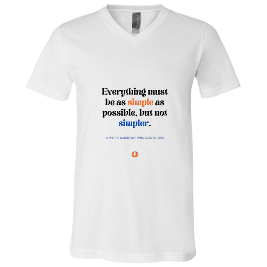 Men's T-Shirt Jersey Combed Cotton V-Neck 3005 with inspiring Einstein quote: E122 - Simplicity is best - Color: White