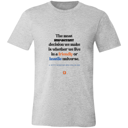 Men's T-Shirt Jersey Pre-shrunk Cotton 3001C with inspiring Einstein quote: E115 - Understanding the nature of the universe is key - Color: Athletic Heather