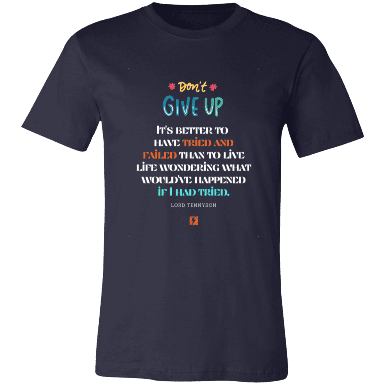 Men's T-Shirt Jersey Short-Sleeve 3001C with inspiring Tennyson quote: LT106 - Failure better than non-attempt - Color: Navy