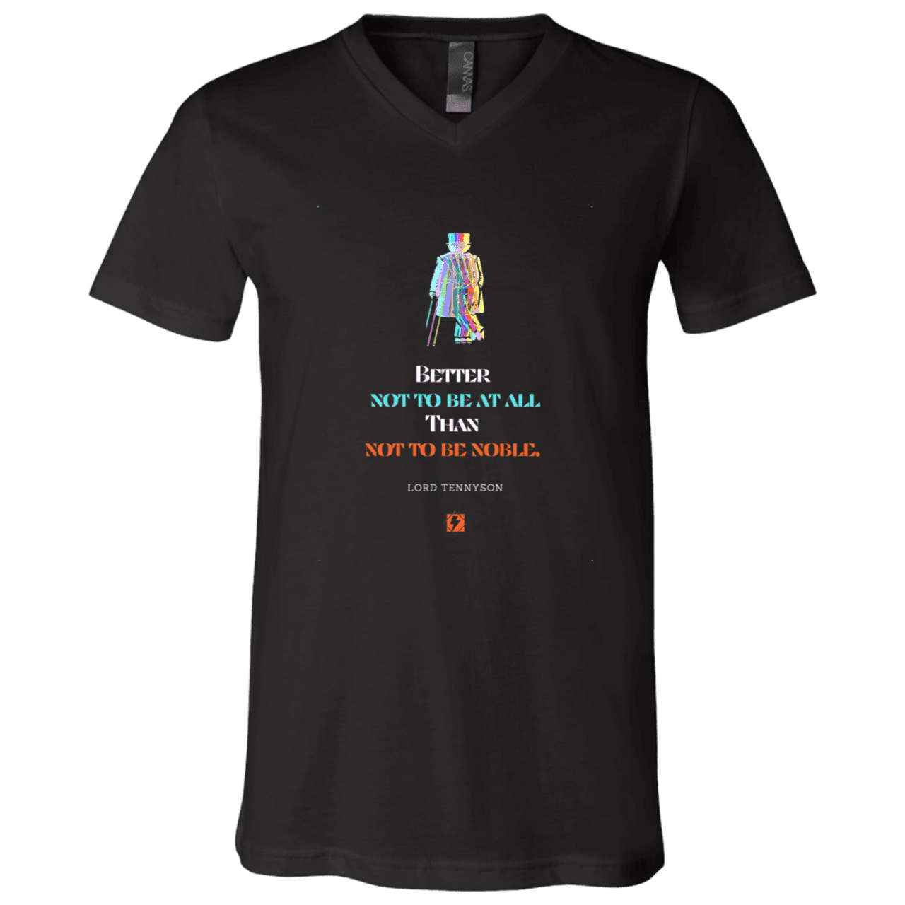 Men's T-Shirt Jersey Short-Sleeve V-neck with inspiring Tennyson quote: LT102 - Being noble is what counts - Color: Black