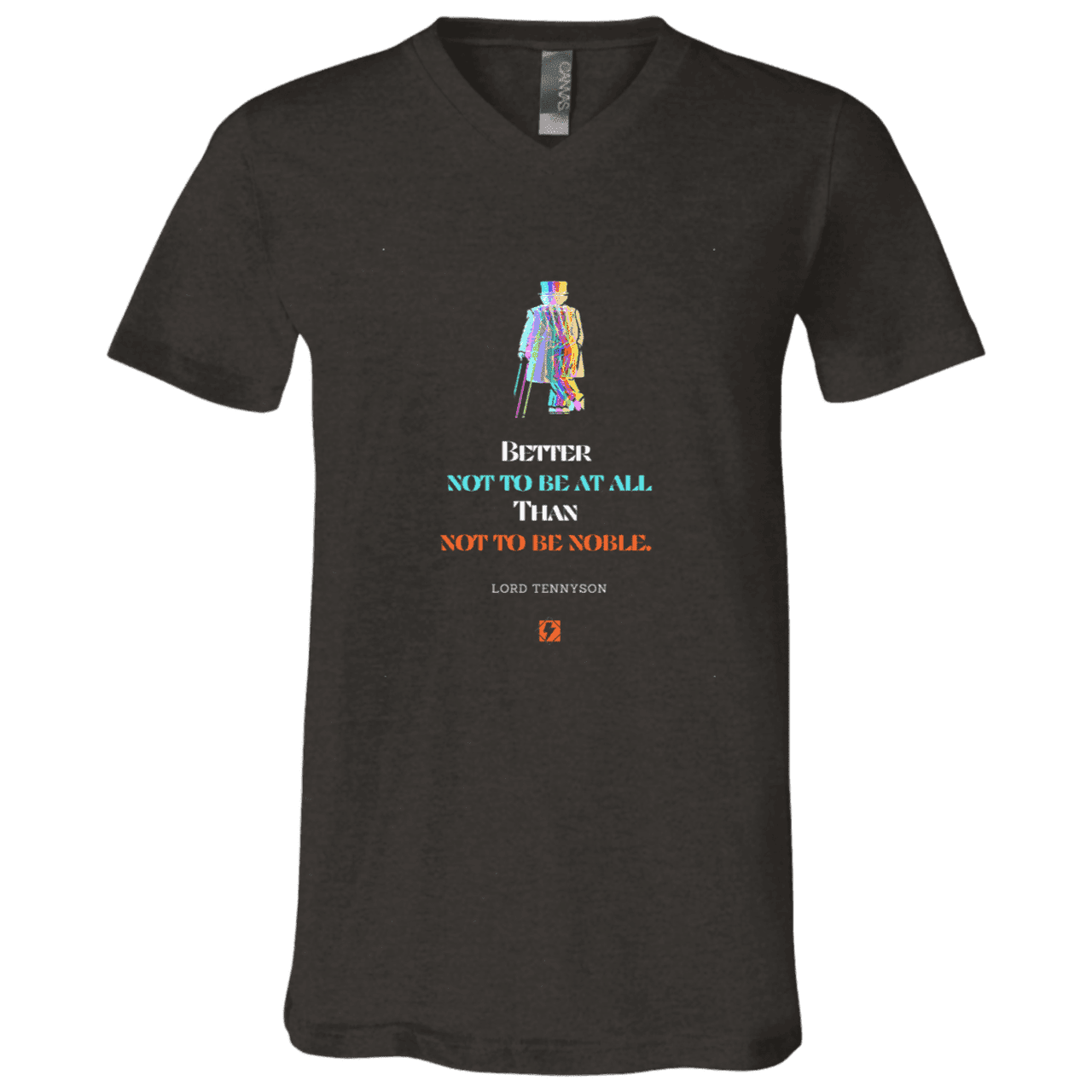 Men's T-Shirt Jersey Short-Sleeve V-neck with inspiring Tennyson quote: LT102 - Being noble is what counts - Color: Dark Grey Heather