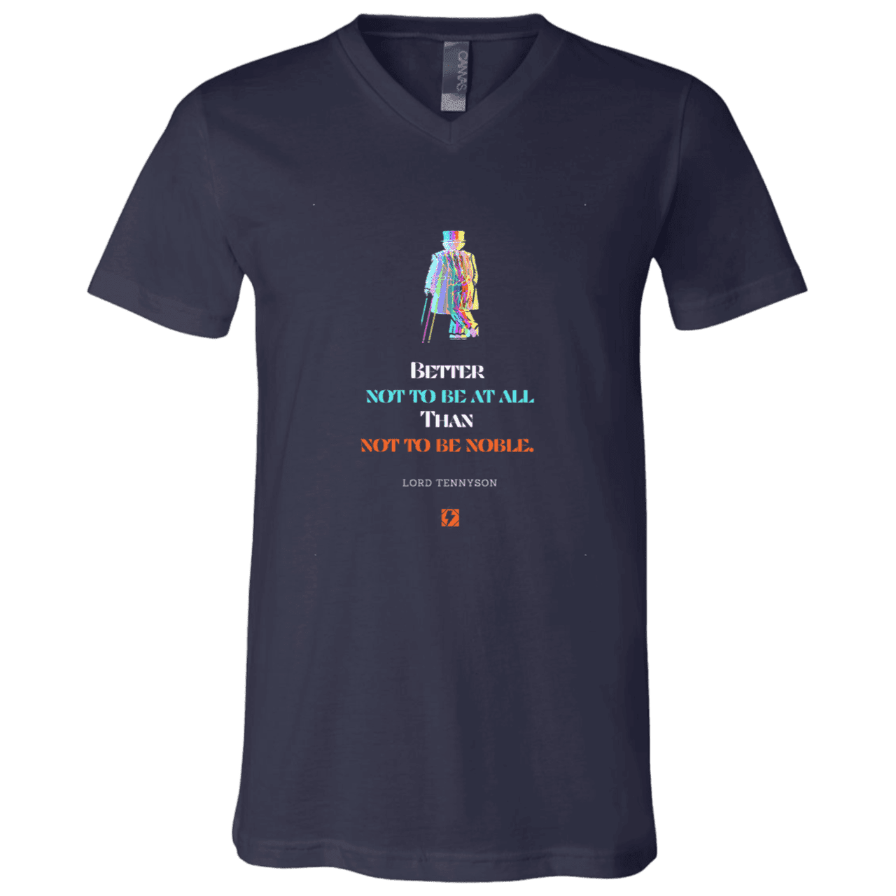 Men's T-Shirt Jersey Short-Sleeve V-neck with inspiring Tennyson quote: LT102 - Being noble is what counts - Color: Navy