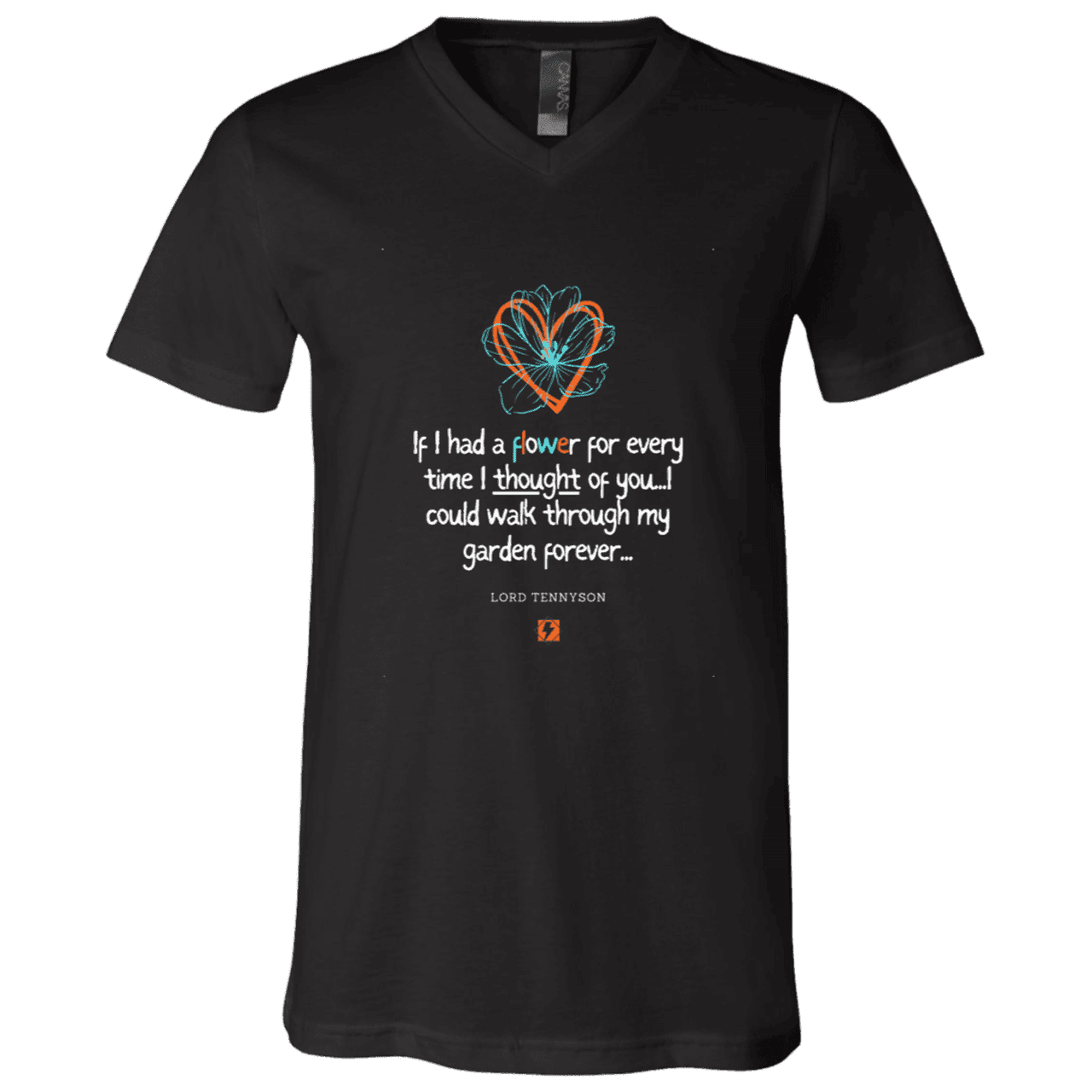 Men's T-Shirt Jersey Short-Sleeve V-neck with inspiring Tennyson quote: LT104 - Thinking of you - Color: Black