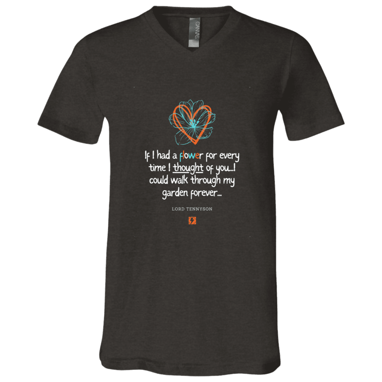 Men's T-Shirt Jersey Short-Sleeve V-neck with inspiring Tennyson quote: LT104 - Thinking of you - Color: Dark Grey Heather