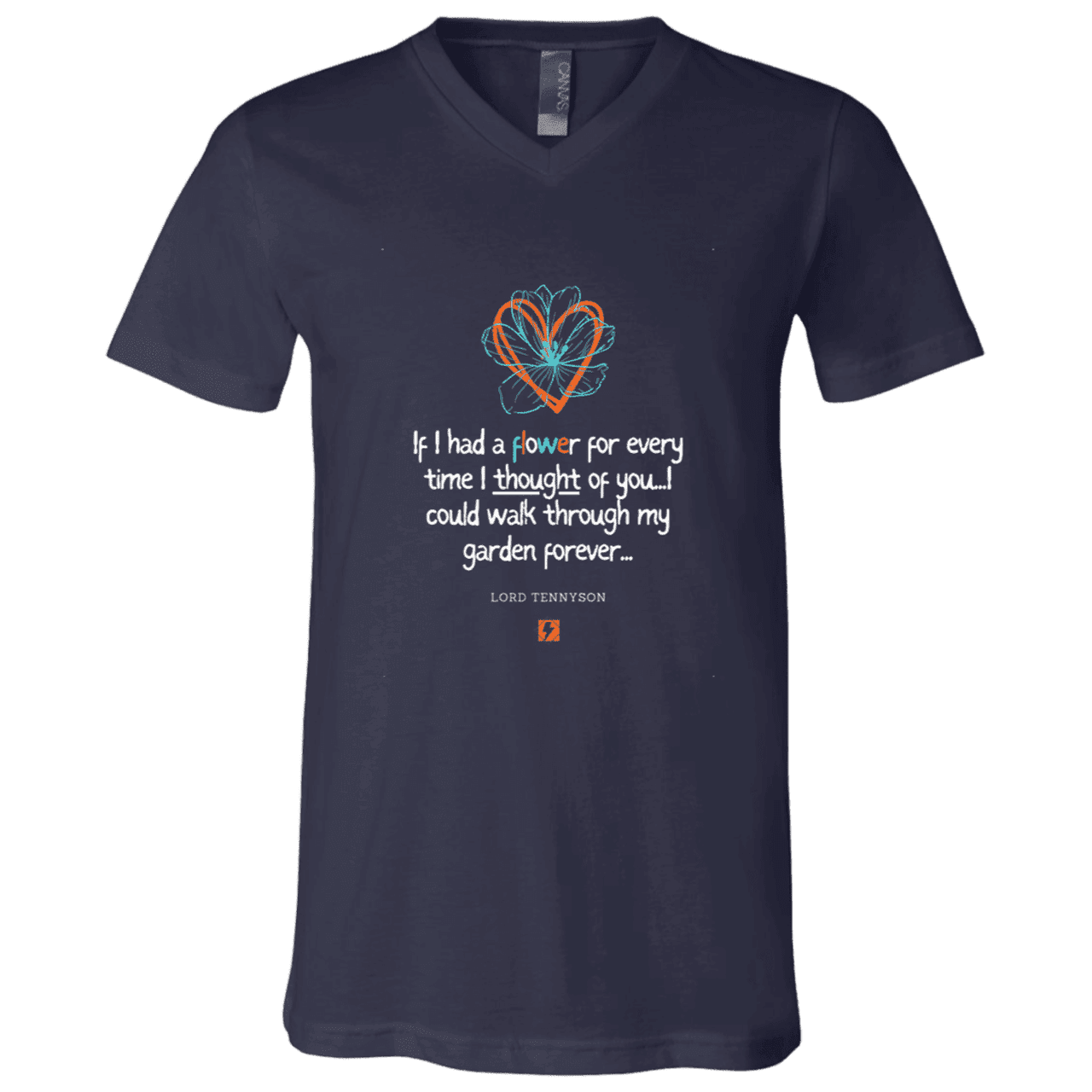 Men's T-Shirt Jersey Short-Sleeve V-neck with inspiring Tennyson quote: LT104 - Thinking of you - Color: Navy