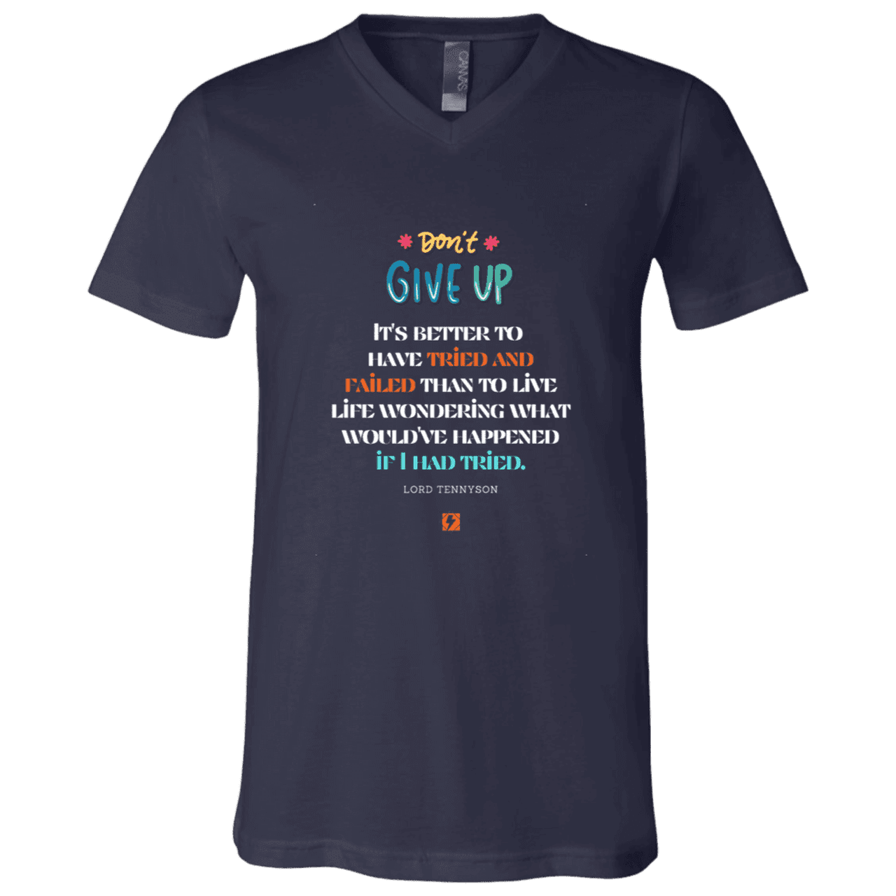 Men's T-Shirt Jersey Short-Sleeve V-neck with inspiring Tennyson quote: LT106 - Failure better than non-attempt - Color: Navy