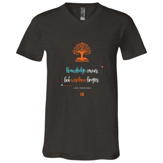 Men's T-Shirt Jersey Short-Sleeve V-neck with inspiring Tennyson quote: LT107 - Knowledge vs Wisdom - Color: Dark Grey Heather