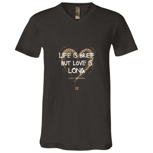 Men's T-Shirt Jersey Short-Sleeve V-neck with inspiring Tennyson quote: LT108 - Life vs Love - Color: Dark Grey Heather