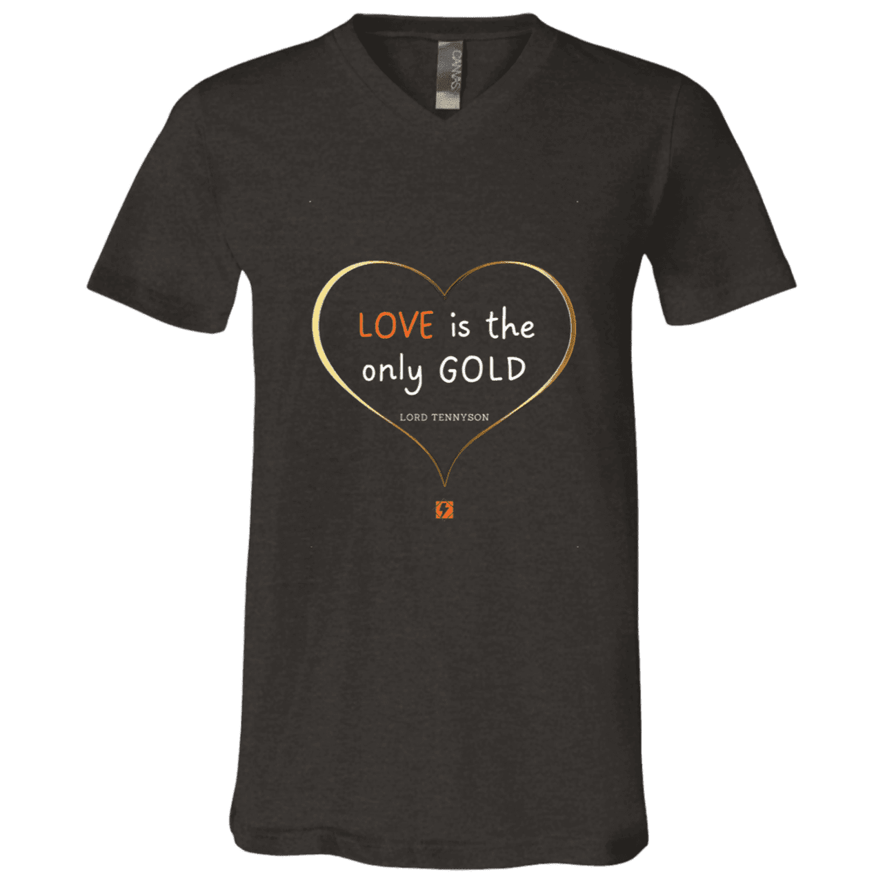 Men's T-Shirt Jersey Short-Sleeve V-neck with inspiring Tennyson quote: LT109 - Love is Gold - Color: Dark Grey Heather