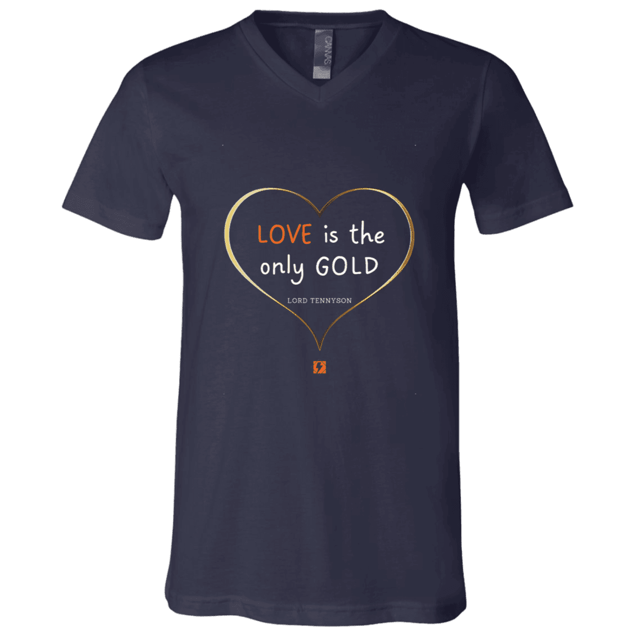 Men's T-Shirt Jersey Short-Sleeve V-neck with inspiring Tennyson quote: LT109 - Love is Gold - Color: Navy