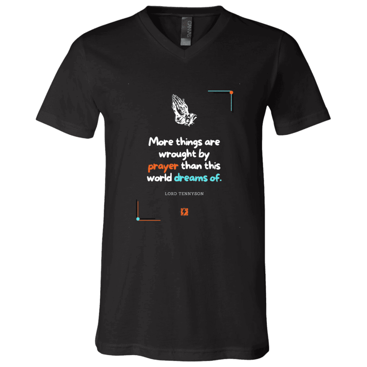 Men's T-Shirt Jersey Short-Sleeve V-neck with inspiring Tennyson quote: LT111 - Prayer accomplishes things not dreams - Color: Black