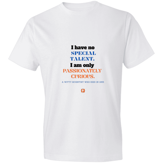 Men's T-Shirt Lightweight 980 with inspiring Einstein quote: E105 - I am only passionately curious - Color: White