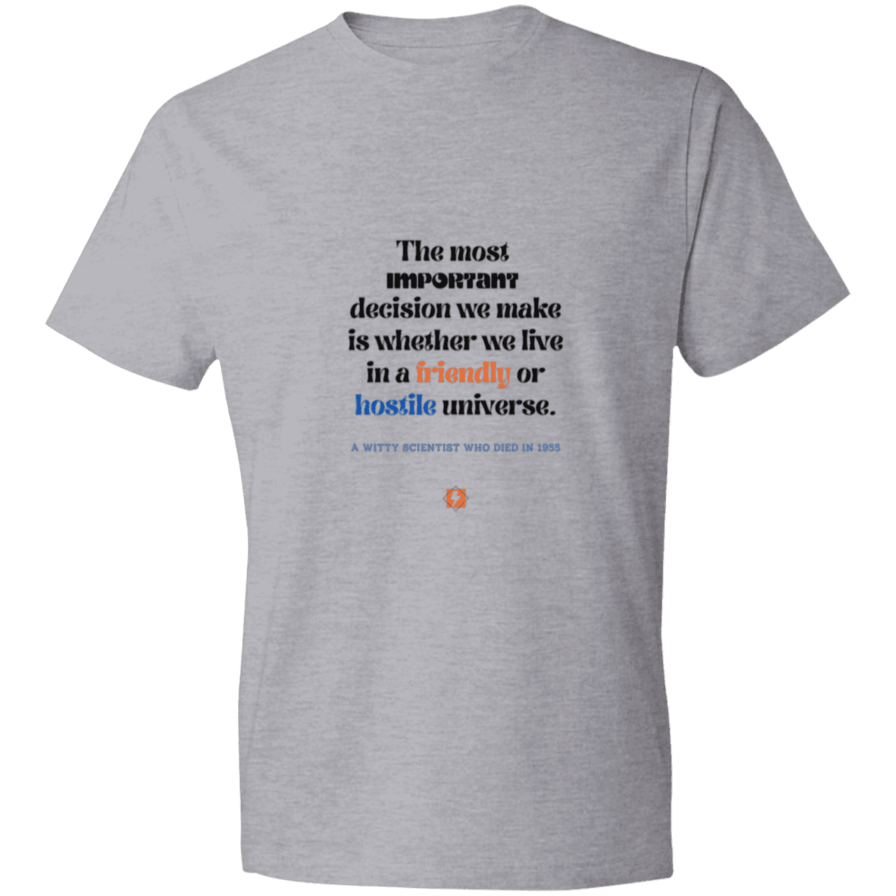 Men's T-Shirt Lightweight 980 with inspiring Einstein quote: E115 - Understanding the nature of the universe is key - Color: Heather Grey