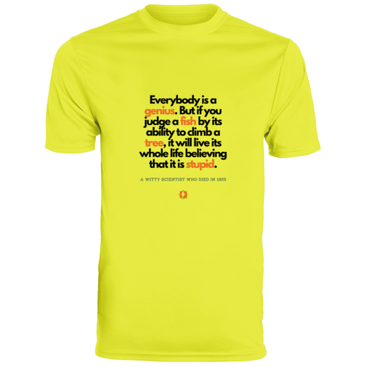 Men's T-Shirt Moisture-Wicking Tee 790 with inspiring Einstein quote: E103 - Everybody is a genius - Color: Safety Yellow