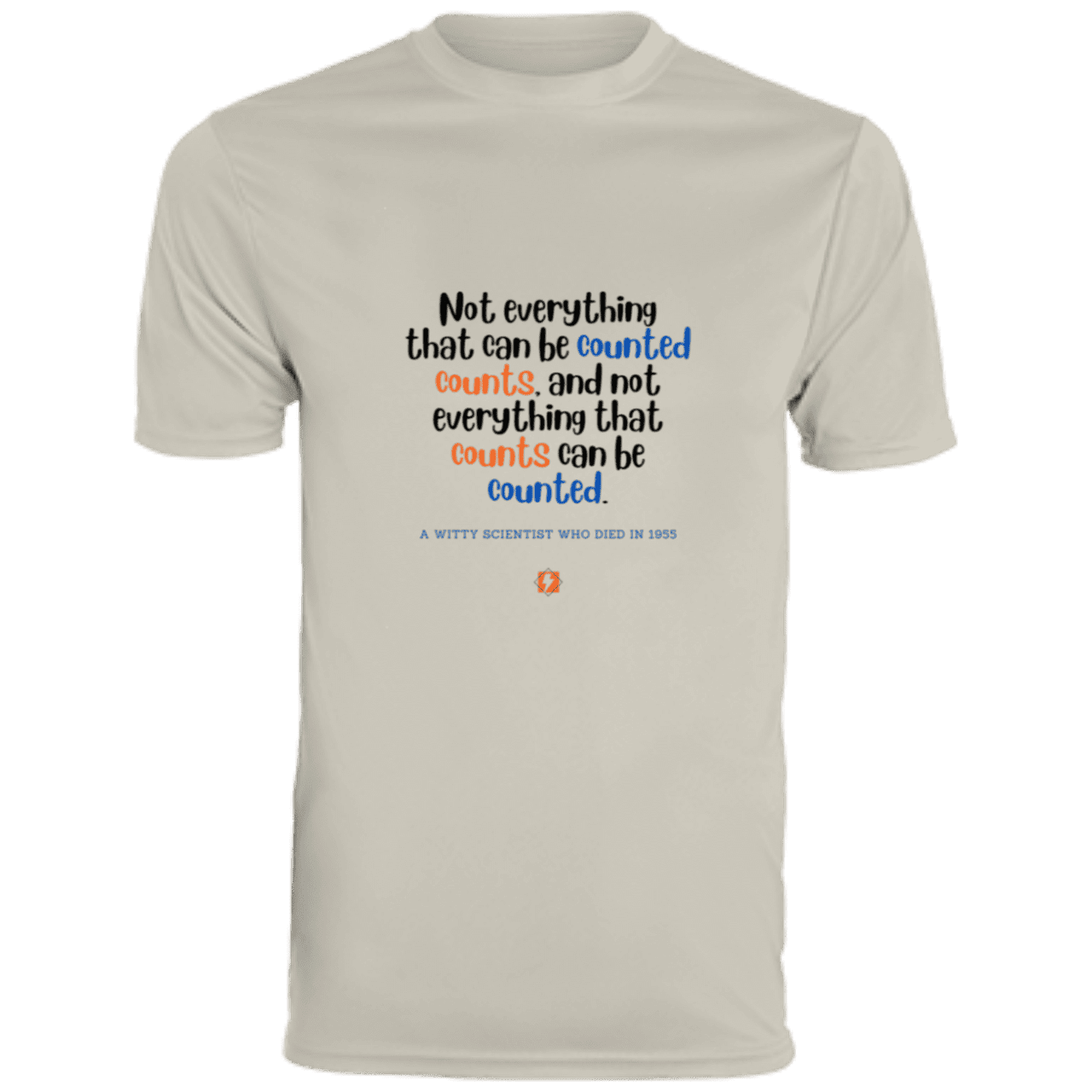 Men's T-Shirt Moisture-Wicking Tee 790 with inspiring Einstein quote: E104 - Not everything that can be counted counts - Color: Silver Grey