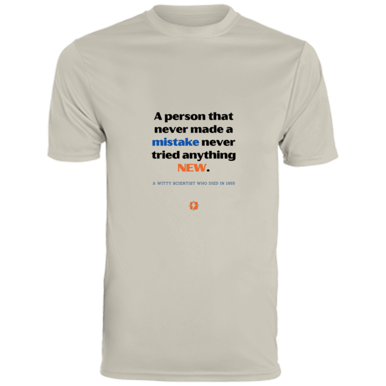 Men's T-Shirt Moisture-Wicking Tee 790 with inspiring Einstein quote: E118 - Try new things and learn from mistakes - Color: Silver Grey