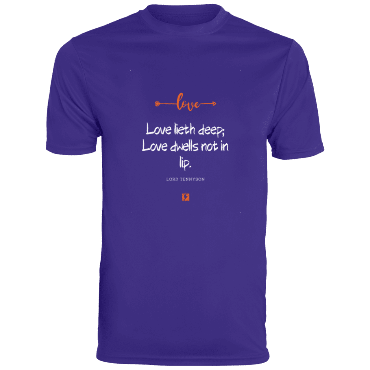 Men's T-Shirt Moisture-Wicking Tee 790 with inspiring Tennyson quote: LT110 - Love is in the depth of the heart - Color: Purple