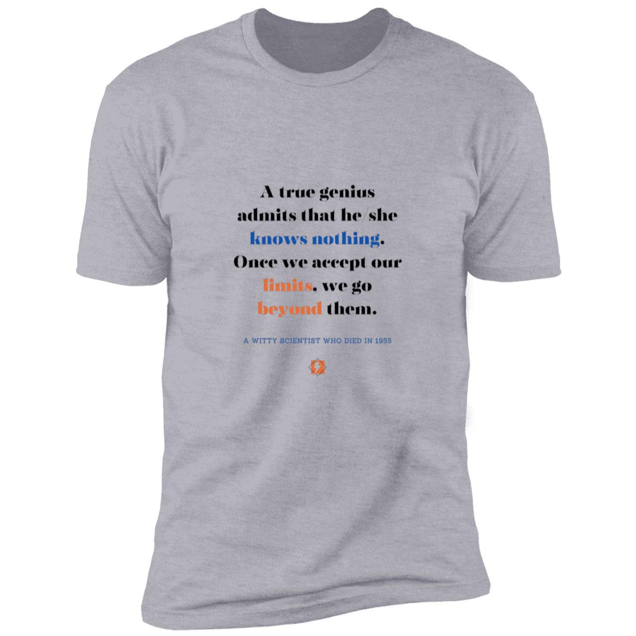 Men's T-Shirt Premium Combed Cotton NL3600 with inspiring Einstein quote: E119 - A genius is conscious of one's limits - Color: Heather Grey