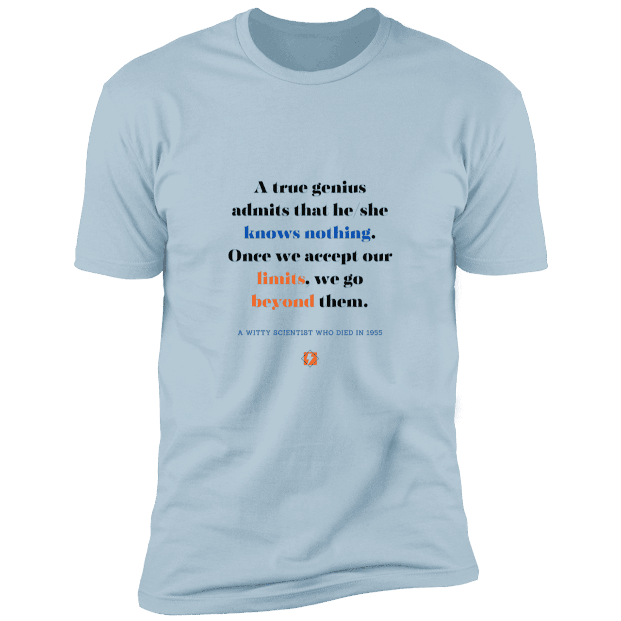 Men's T-Shirt Premium Combed Cotton NL3600 with inspiring Einstein quote: E119 - A genius is conscious of one's limits - Color: Light Blue