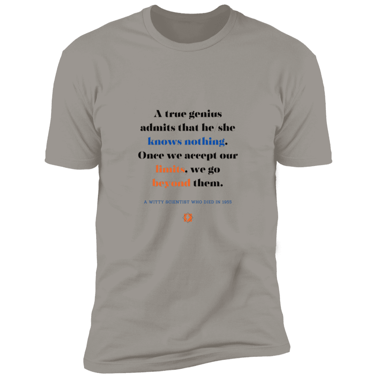 Men's T-Shirt Premium Combed Cotton NL3600 with inspiring Einstein quote: E119 - A genius is conscious of one's limits - Color: Light Grey