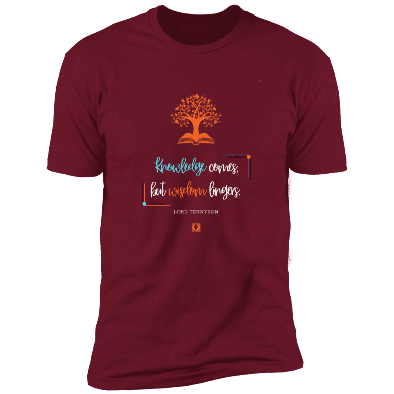 Men's T-Shirt Premium SS NL3600 with inspiring Tennyson quote: LT107 - Knowledge vs Wisdom - Color: Cardinal