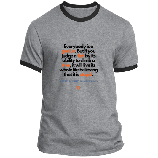 Men's T-Shirt Ringer Tee PC54R Light with inspiring Einstein quote: E103 - Everybody is a genius - Color: Athletic Heather/Jet Black