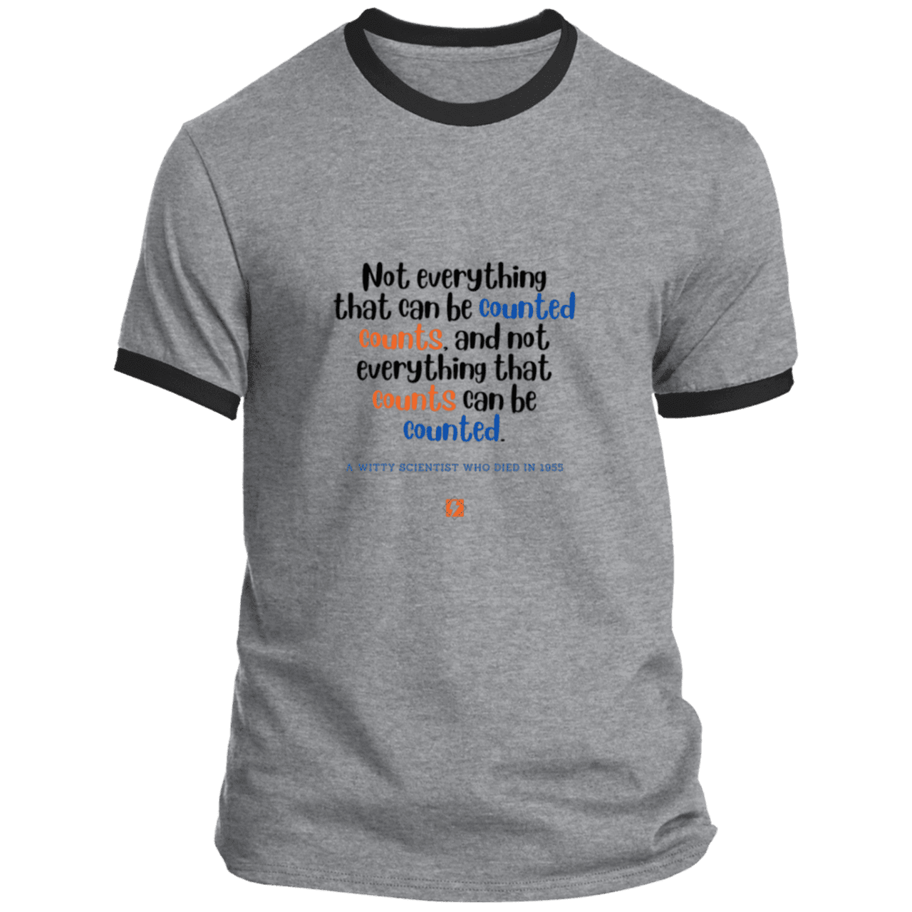 Men's T-Shirt Ringer Tee PC54R Light with inspiring Einstein quote: E104 - Not everything that can be counted counts - Color: Athletic Heather/Jet Black