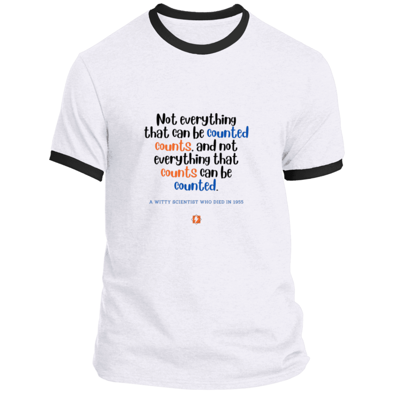 Men's T-Shirt Ringer Tee PC54R Light with inspiring Einstein quote: E104 - Not everything that can be counted counts - Color: White/Jet Black