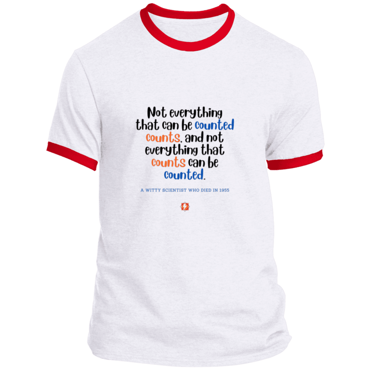 Men's T-Shirt Ringer Tee PC54R Light with inspiring Einstein quote: E104 - Not everything that can be counted counts - Color: White/Red