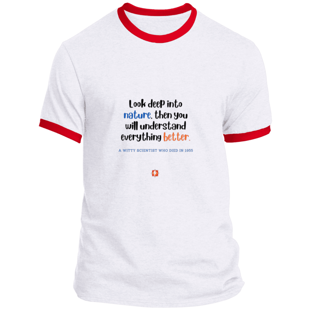 Men's T-Shirt Ringer Tee PC54R Light with inspiring Einstein quote: E108 - Look to nature to understand everything - Color: White/Red