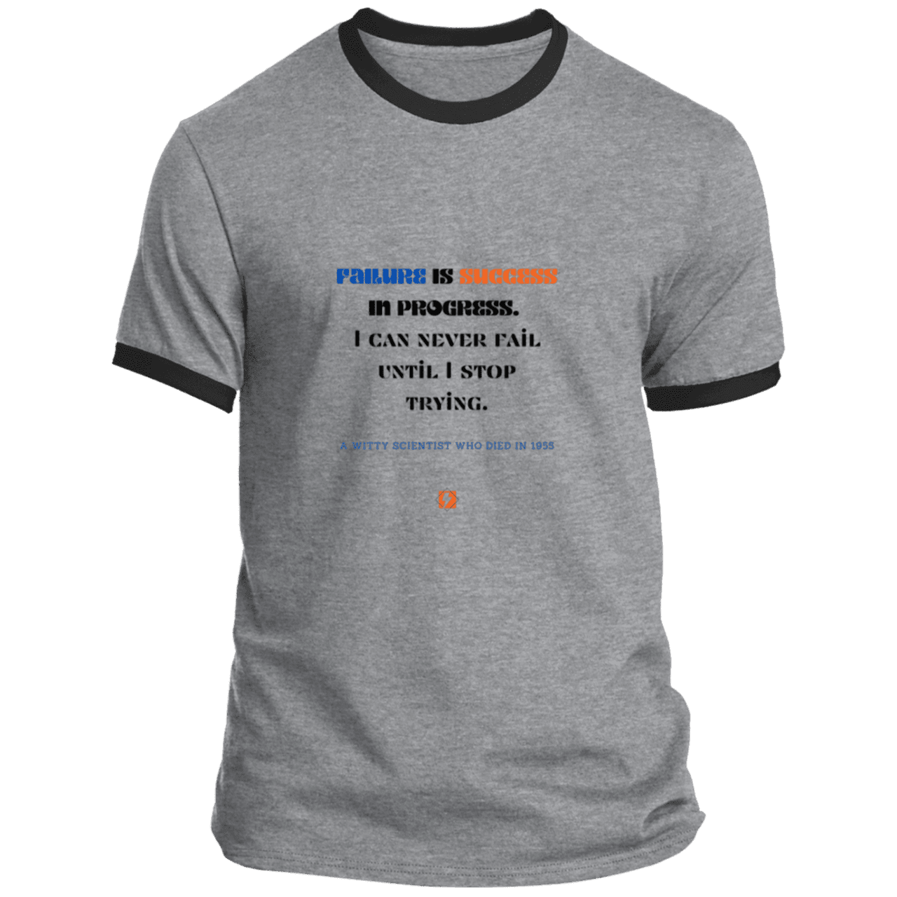 Men's T-Shirt Ringer Tee PC54R Light with inspiring Einstein quote: E112 - Failure is success in progress - Color: Athletic Heather/Jet Black