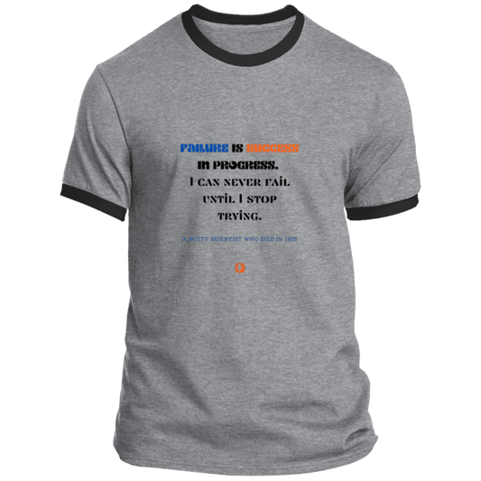 Men's T-Shirt Ringer Tee PC54R Light with inspiring Einstein quote: E112 - Failure is success in progress - Color: Athletic Heather/Jet Black