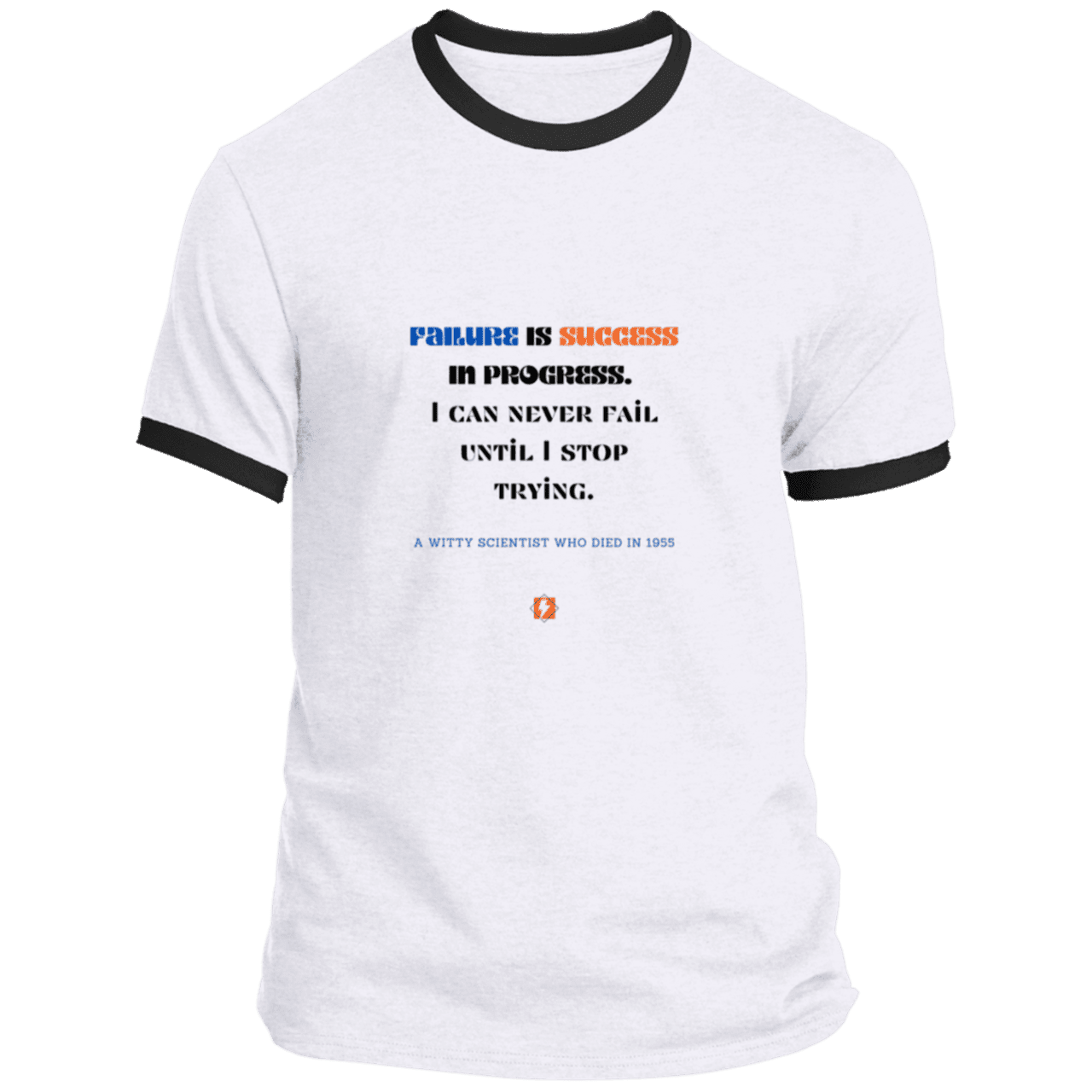 Men's T-Shirt Ringer Tee PC54R Light with inspiring Einstein quote: E112 - Failure is success in progress - Color: White/Jet Black