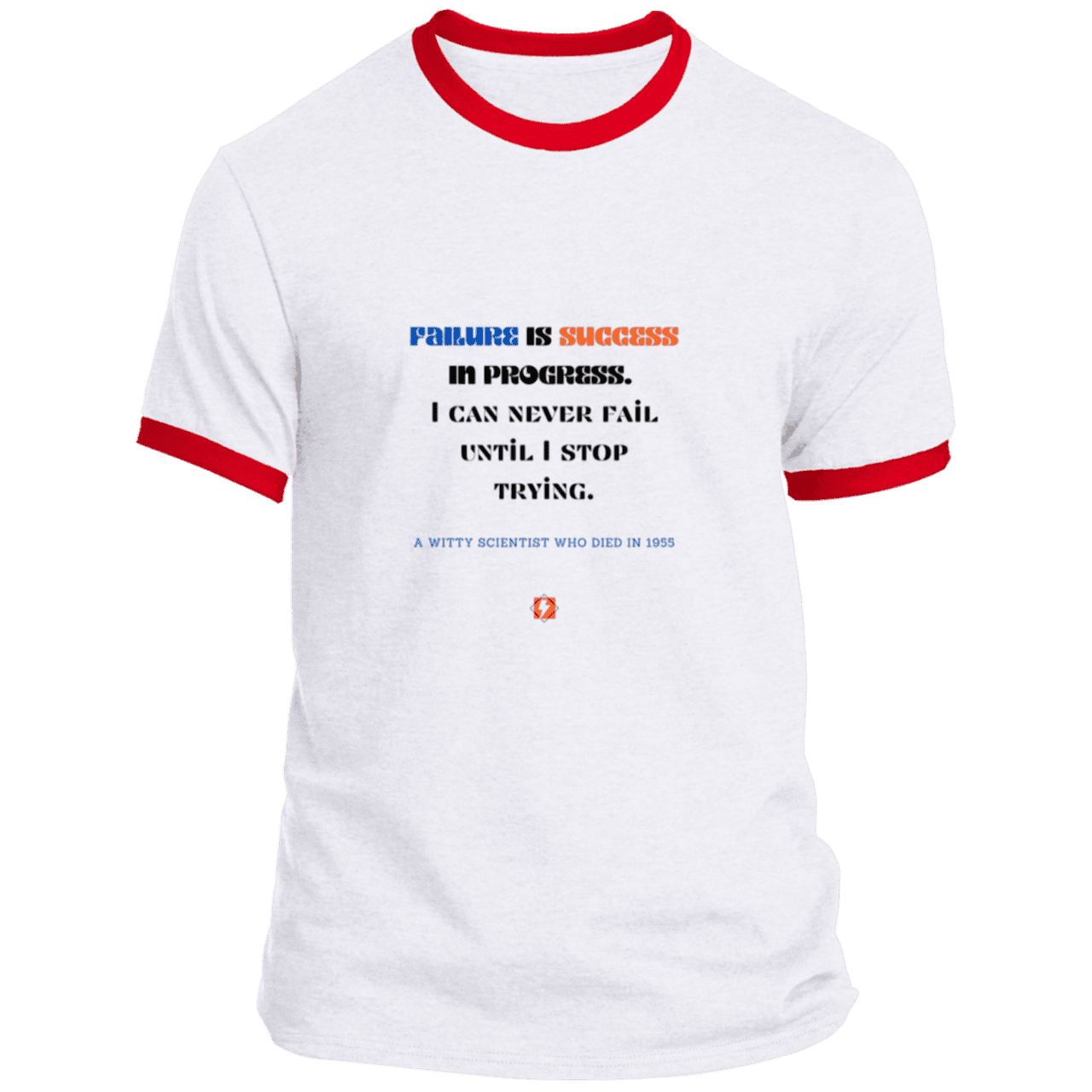 Men's T-Shirt Ringer Tee PC54R Light with inspiring Einstein quote: E112 - Failure is success in progress - Color: White/Red