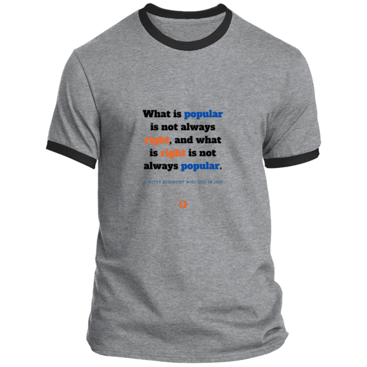 Men's T-Shirt Ringer Tee PC54R Light with inspiring Einstein quote: E114 - Popular and right are two different things - Color: Athletic Heather/Jet Black