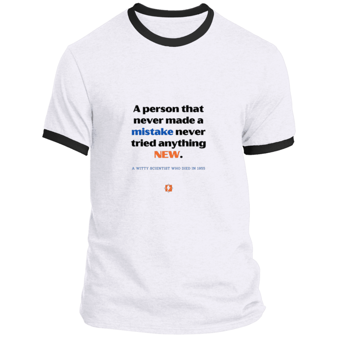 Men's T-Shirt Ringer Tee PC54R Light with inspiring Einstein quote: E118 - Try new things and learn from mistakes - Color: White/Jet Black