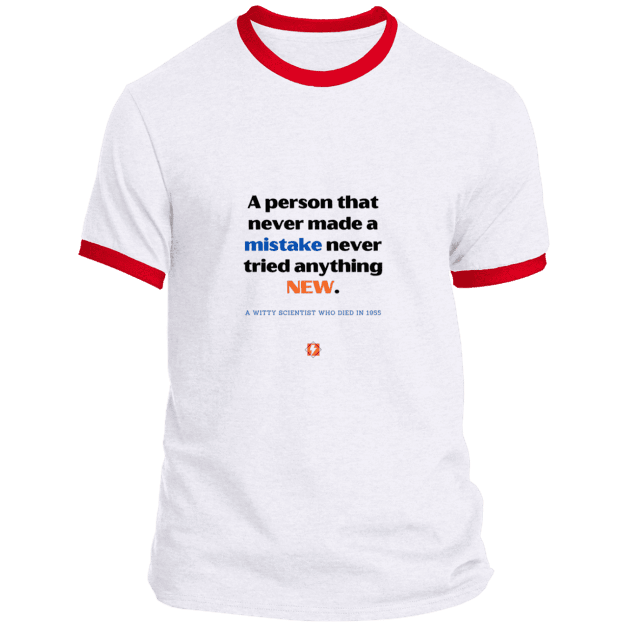 Men's T-Shirt Ringer Tee PC54R Light with inspiring Einstein quote: E118 - Try new things and learn from mistakes - Color: White/Red