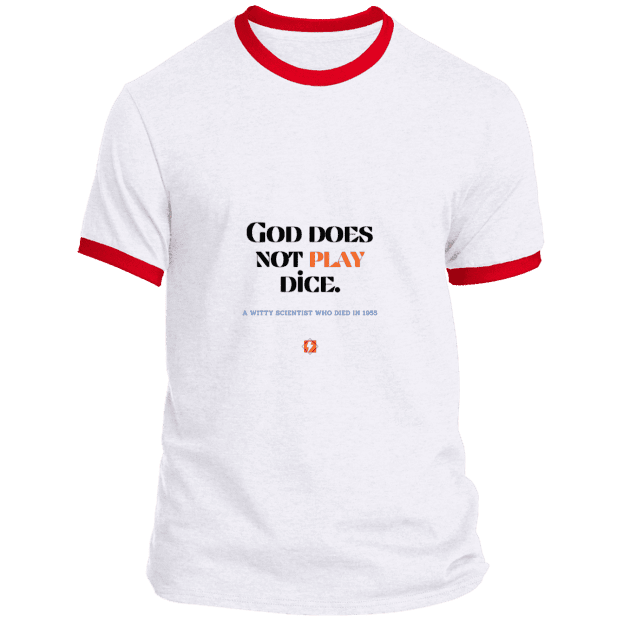 Men's T-Shirt Ringer Tee PC54R Light with inspiring Einstein quote: E121 - God does not play dice - Color: White/Red