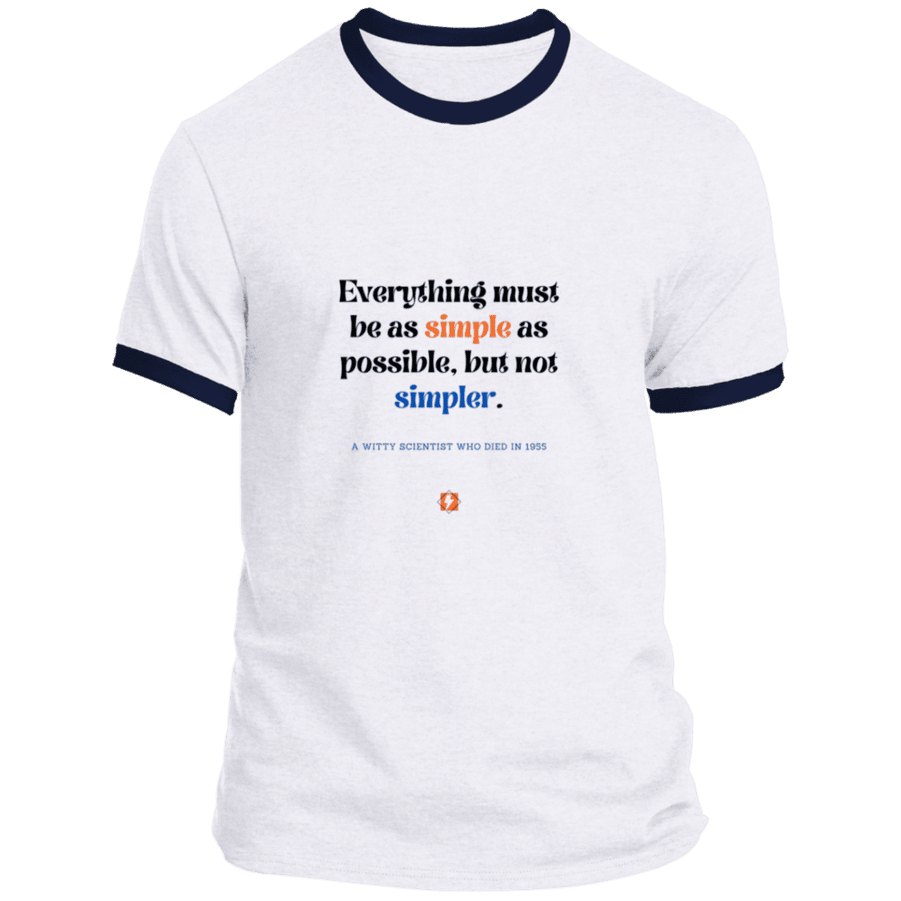 Men's T-Shirt Ringer Tee PC54R Light with inspiring Einstein quote: E122 - Simplicity is best - Color: White/Navy