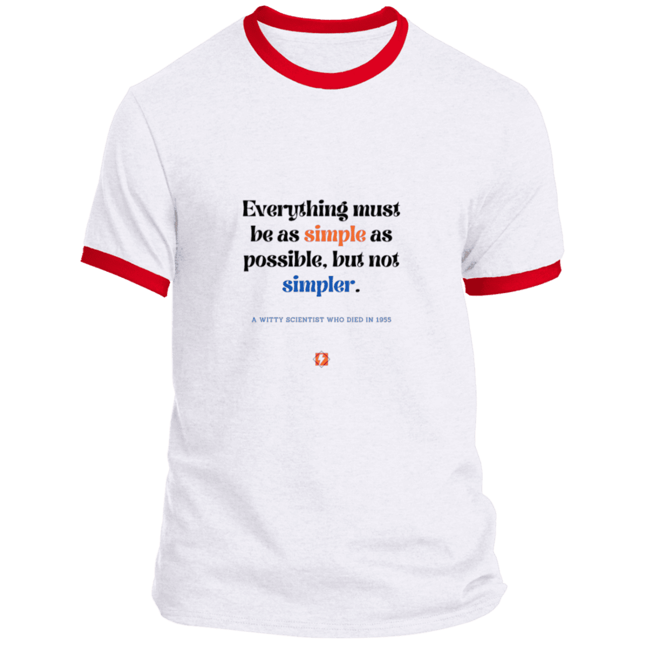 Men's T-Shirt Ringer Tee PC54R Light with inspiring Einstein quote: E122 - Simplicity is best - Color: White/Red