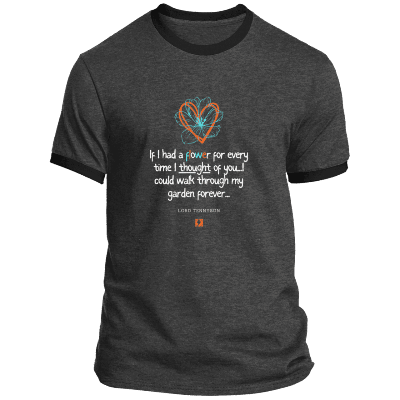 Men's T-Shirt Ringer Tee PC54R with inspiring Tennyson quote: LT104 - Thinking of you - Color: Dark Heather/Jet Black