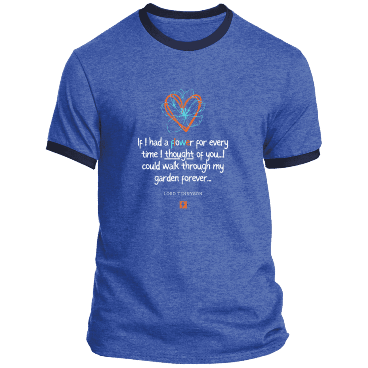 Men's T-Shirt Ringer Tee PC54R with inspiring Tennyson quote: LT104 - Thinking of you - Color: Heather Royal/Navy