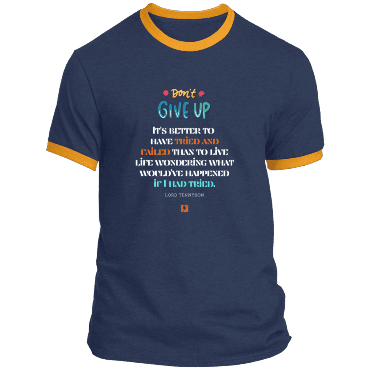 Men's T-Shirt Ringer Tee PC54R with inspiring Tennyson quote: LT106 - Failure better than non-attempt - Color: Navy/Gold