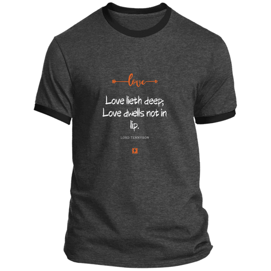 Men's T-Shirt Ringer Tee PC54R with inspiring Tennyson quote: LT110 - Love is in the depth of the heart - Color: Dark Heather/Jet Black