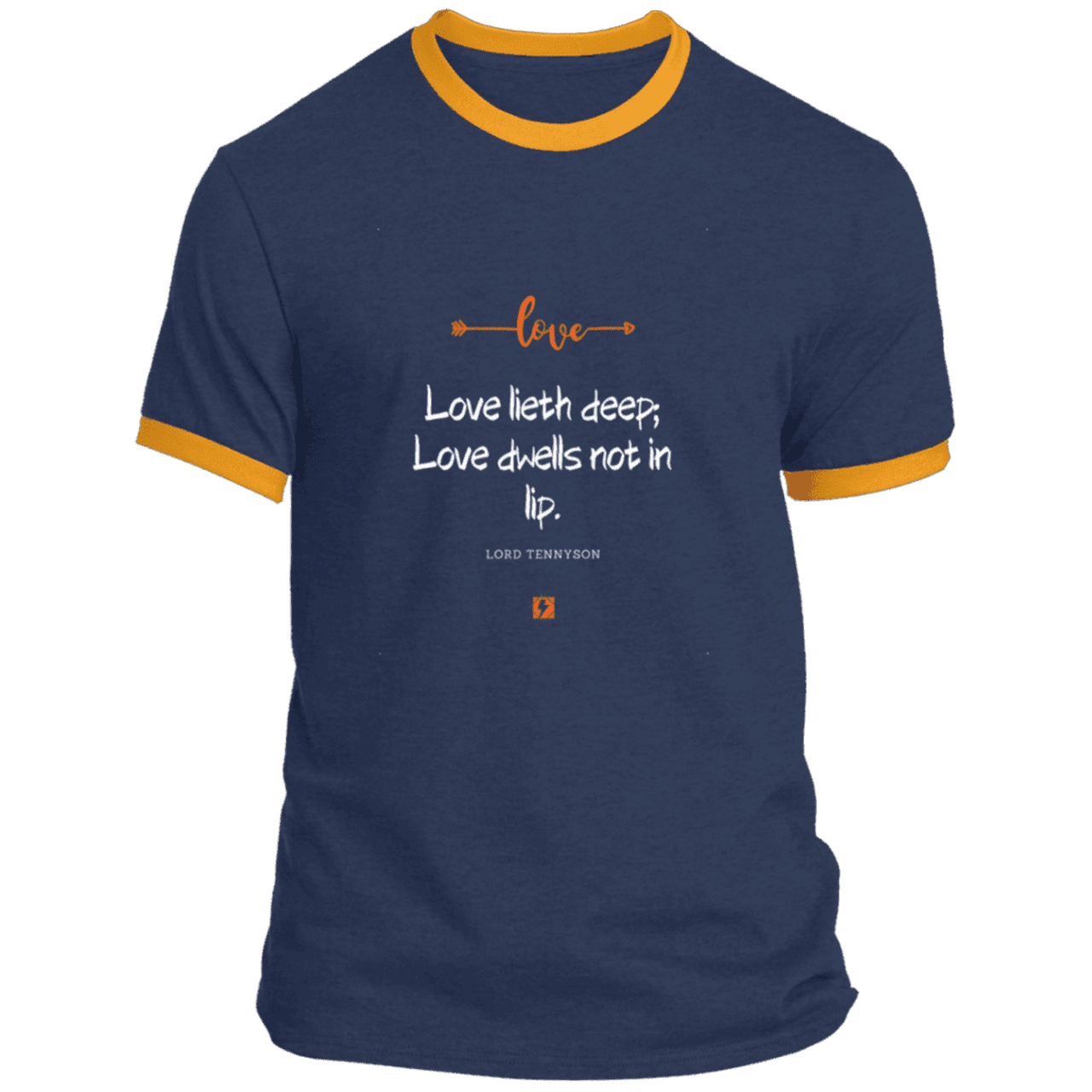 Men's T-Shirt Ringer Tee PC54R with inspiring Tennyson quote: LT110 - Love is in the depth of the heart - Color: Navy/Gold